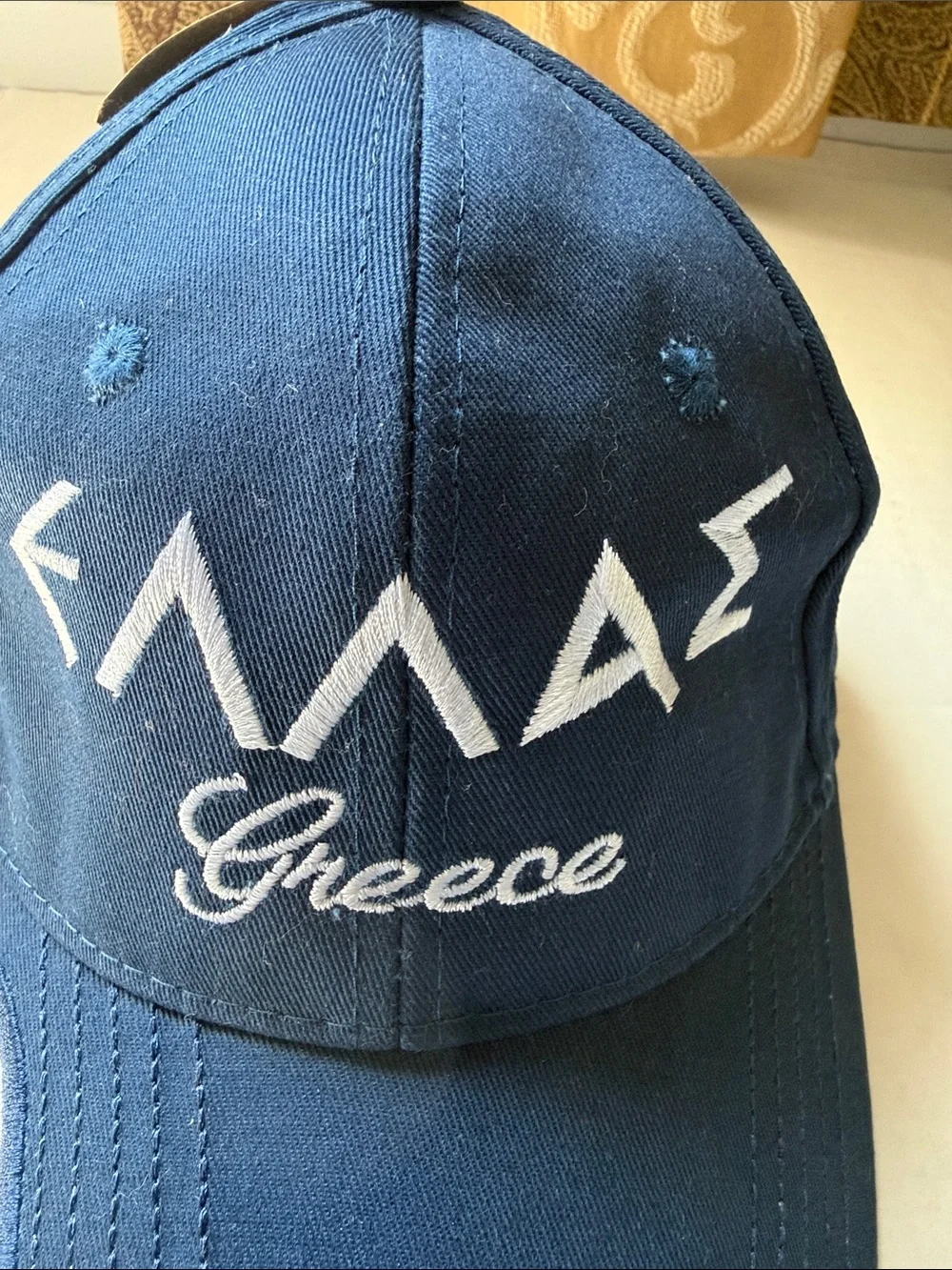 Navy and White Greece Embroidered Cap